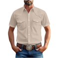 thumbnail image 2 of Men's Loose Classic Lapel Multi Pocket Industrial Work Shirt Top for Spring Fall Workwear,Khaki,L, 2 of 7