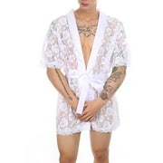 AOOCHASLIY House Eobes for Men Clearance Men's Lace Transparent Bathrobe Home Suit Perspective Temptation Fun Nightgown