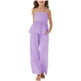 thumbnail image 2 of ZOYOEN Girls Halter Tank Tops and Pants Outfit Sets- Casual Loose Fit Cotton Linen Kids Summer Vacation Clothes Purple Size 5, 2 of 6