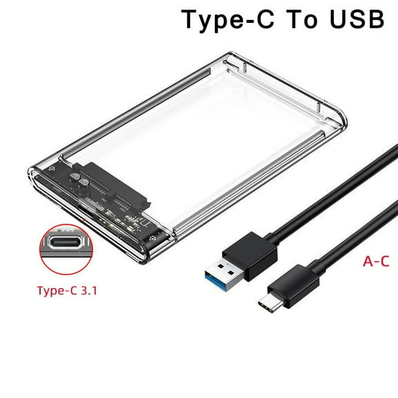 USB 3.1/Type C External Hard Drive Enclosure for 2.5 Inch SATA HDD and SSD Transparent Hard Disk Case Tool-Free Support UASP (Type C to USB 3.1)