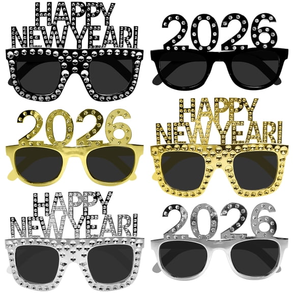 KatchOn, Happy New Year Glasses 2026 - Pack of 6 | 2026 Glasses New Years for New Years Eve Party Supplies 2026 | Happy New Years Decorations 2026 | NYE Party Supplies