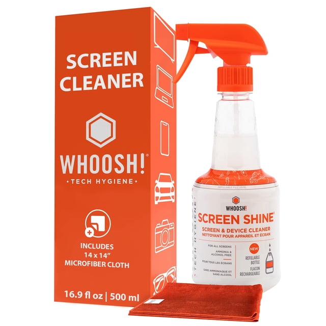 Limpiador de pantalla WHOOSH! Spray grande de 500 ml y paño de microfibra