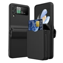 for Samsung Galaxy Z Flip 4 Frosted Case Cover, Heavy Duty Card Slot Slim Hard Rugged Hinge Covered Case Hinge Protective Full Coverage Case Armor for Samsung Galaxy Z Flip 4 5G, Black