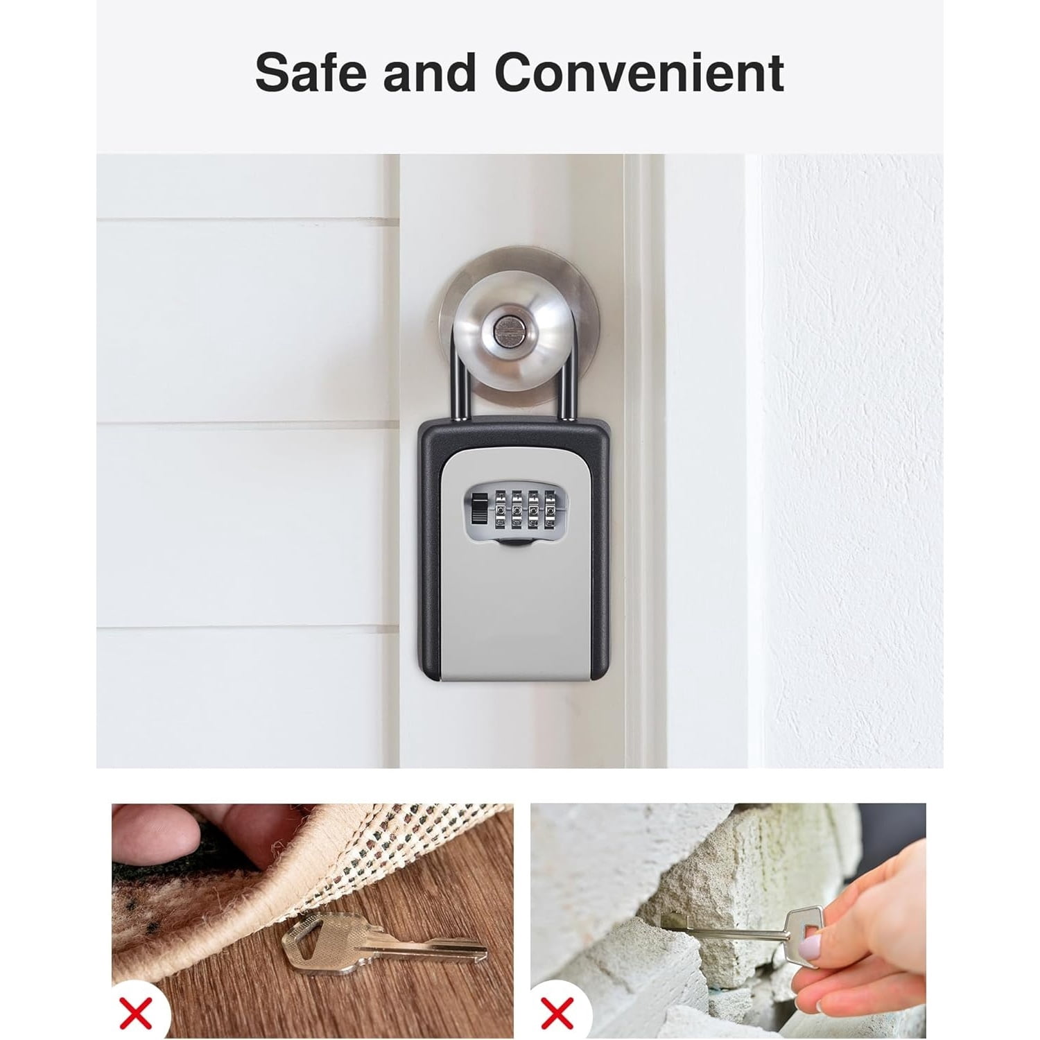 Large Key Lock Box Resettable Combination Code Lockbox, Portable Wall Mount Lockbox Security Safe Box for Outside Outdoor Home Office Door Handle House Key, Gray (4 Pack)