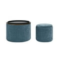 thumbnail image 3 of Noble House 2-Piece Set Round Chenille Storage Ottoman, Equipped with a Drum Shaped Small Stool, Storage Space, and MDF Made Desktop Panel, Dark Blue, 3 of 15