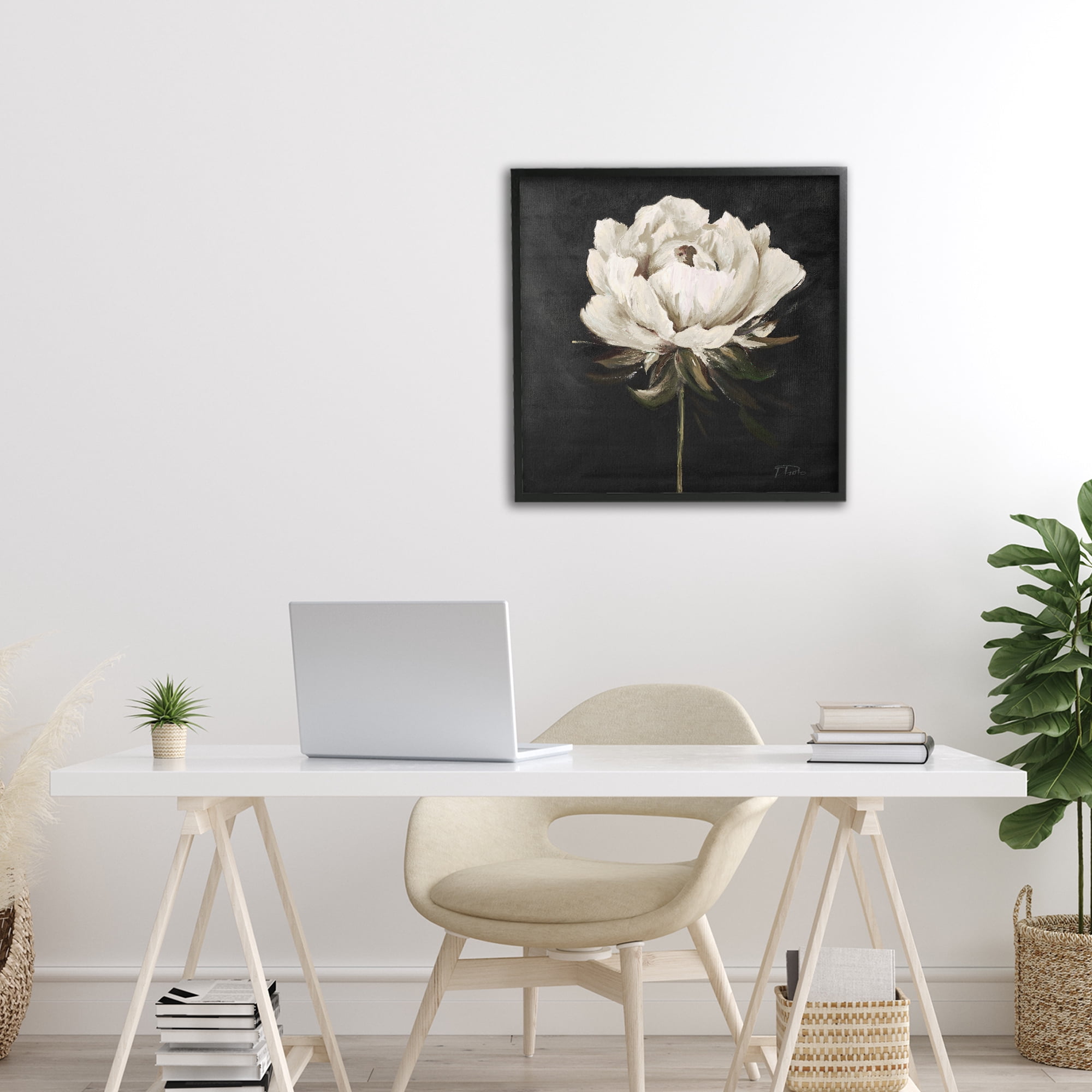 Stupell Industries Pretty Delicate Bloom on Black Black Framed Giclee Art, design by Patricia Pinto