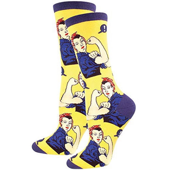 Socksmith Women's 'Rosie The Riviter' Print Socks, Rosie Yellow, Women's Size 9-11, fits shoe sizes 6-10.
