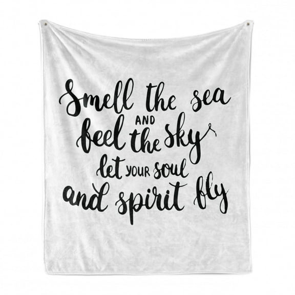 Saying Soft Flannel Fleece Throw Blanket, Hand Drawn Typography with Uplifting Free Themed Message Modern Ink Style, Cozy Plush for Indoor and Outdoor Use, 70" x 90", Black White, by Ambesonne