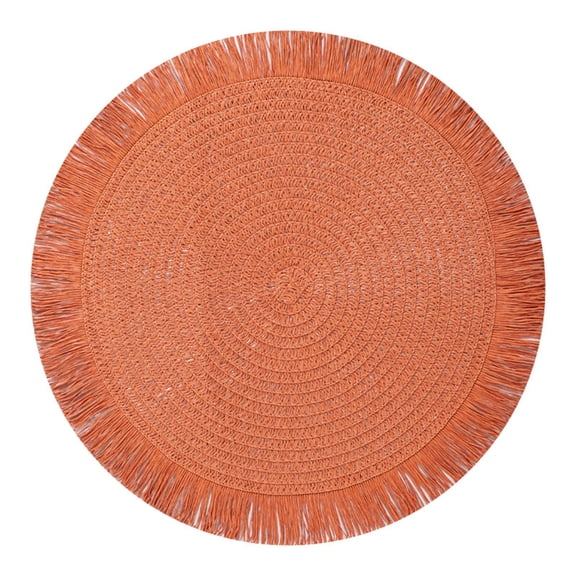 15 Inch Round Cotton Placemat, Boho Placemats Table Mats, Woven Washable Table Placemats for Fall Kitchen Dining Home Farmhouse, Thanksgiving Christmas Decor, Heat Resistant Place Mat,Orange