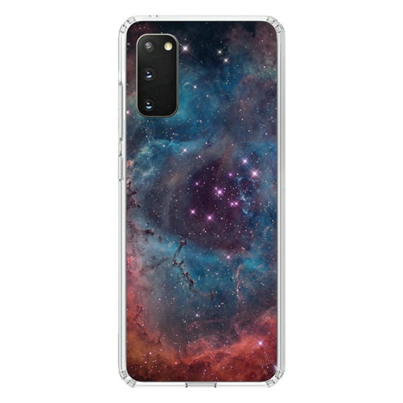 DistinctInk Clear Shockproof Hybrid Case for Galaxy S20 ULTRA / 5G (6.9" Screen) - TPU Bumper, Acrylic Back, Tempered Glass Screen Protector - Purple Blue Pink Rosette Nebula - Astronomy