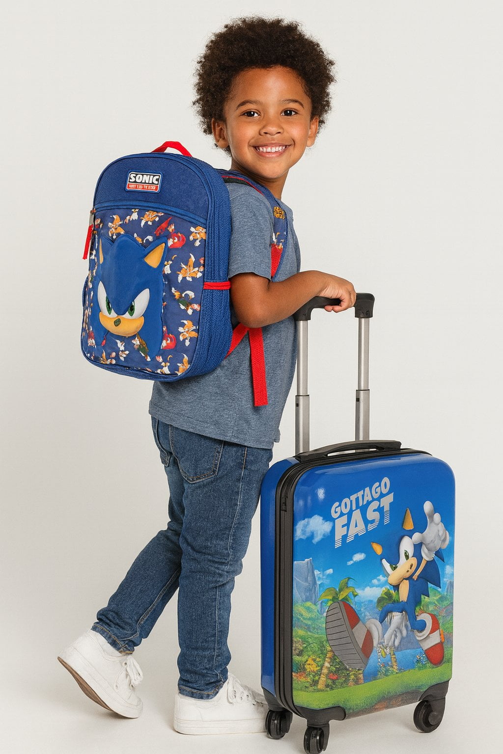 Sonic the Hedgehog Kids Luggage and Backpack Set - 18" Luggage Suitcase With Wheels, 13.75" Backpack
