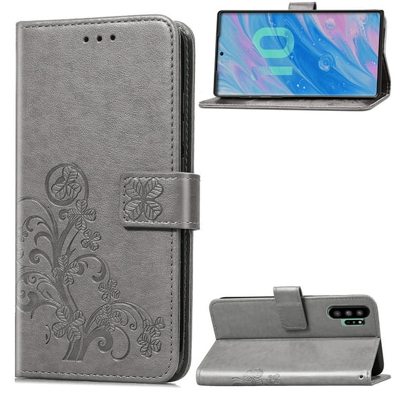 Galaxy Note 10  Case 6.8", Note 10 Plus Wallet Case, Allytech PU Leather Slim Fit Shockproof Wireless Charging Anti-Fingerprint Bumper Wallet Cases Covers for Samsung Galaxy Note Plus,Gray