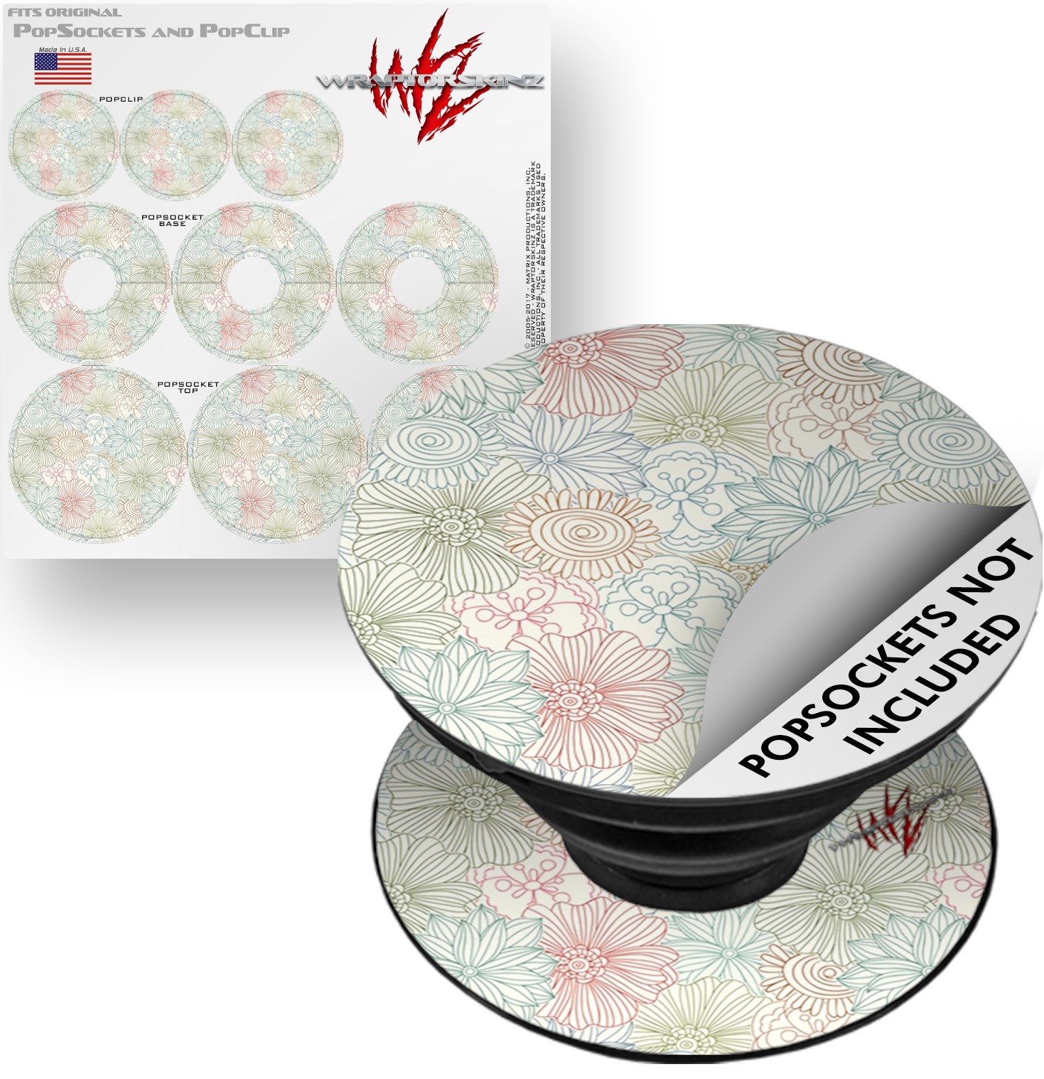 Decal Style Vinyl Skin Wrap 3 Pack for PopSockets Flowers Pattern 02 (POPSOCKET NOT INCLUDED) by WraptorSkinz