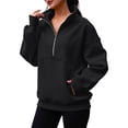 thumbnail image 2 of Sweatshirt for Women Fall Half Zip Pullover Oversized Fleece Mock Neck Hoodies Fashion Outfits Winter Clothing Black XL, 2 of 6