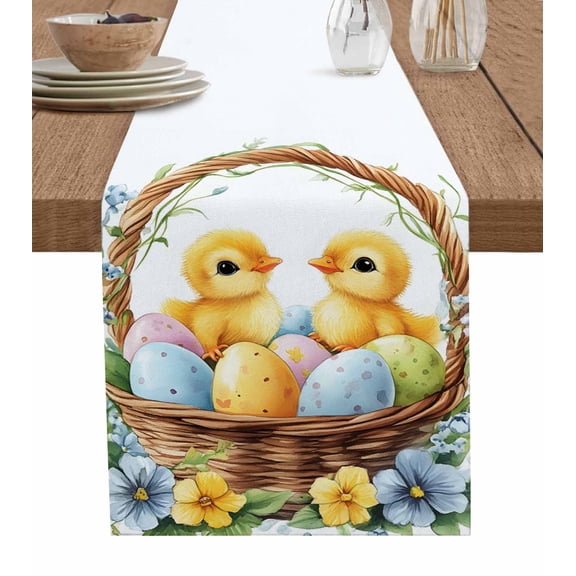 Ldtrchee Easter Table Runner 36 Inches, Spring Blue Flower Basket Egg Bird Flower Bed Runner Dresser Scarves Tabletop for Indoor Outdoor Parties/Ceremony/Banquet, 13"x 36"