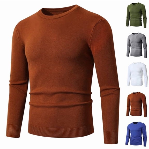 RJMDKXZ Mens Pullover Sweaters Plus Size Stretch Crew Neck Long Sleeve Kintted Basic Thermal Sweater