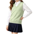 thumbnail image 2 of Unisex Boys Girls Preppy Knit Sweater Vest Sleeveless V-Neck Solid Color Tops Kids Trendy Soft Casual Comfy Outfits Green 7-8 Years, 2 of 6