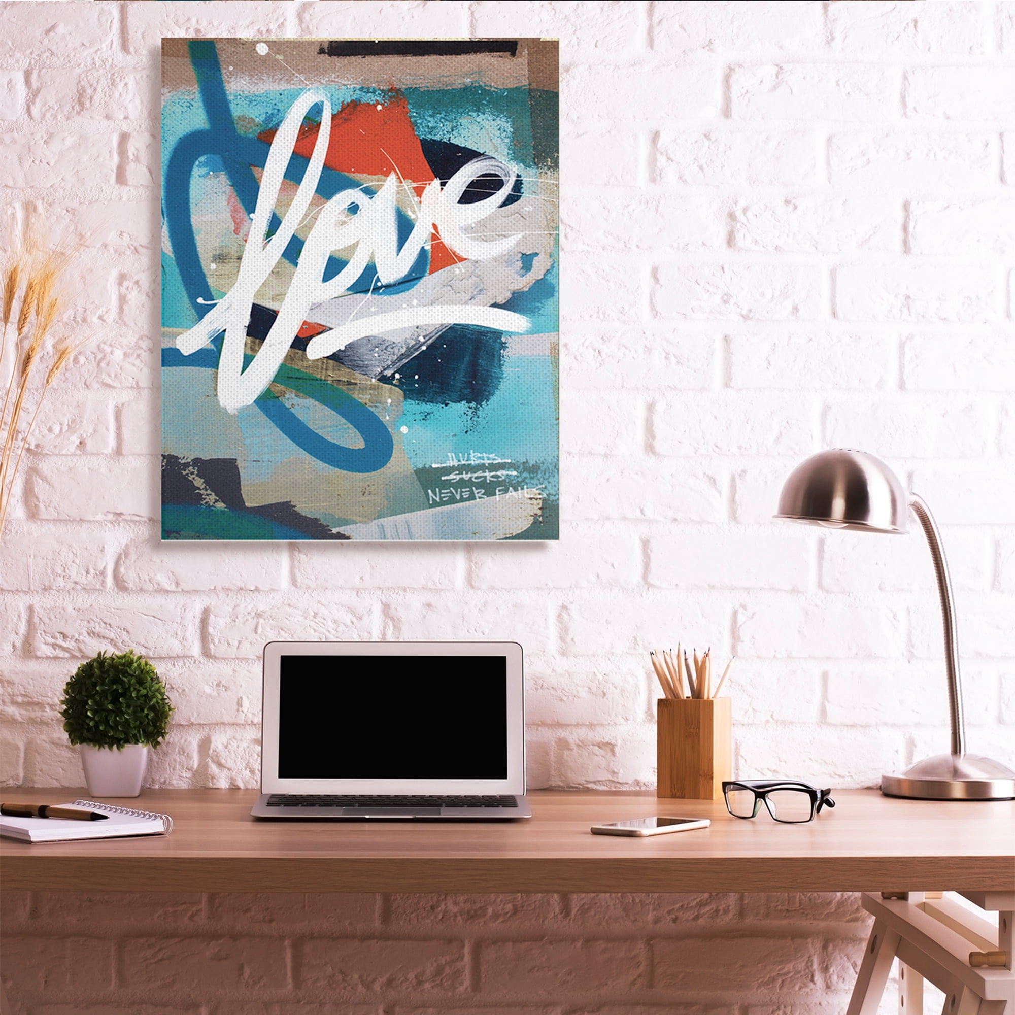 Stupell Industries Graffiti Love Text Modern Urban Blue Pattern Abstract Painting Gallery Wrapped Canvas Art Print Wall Art, 36 x 48