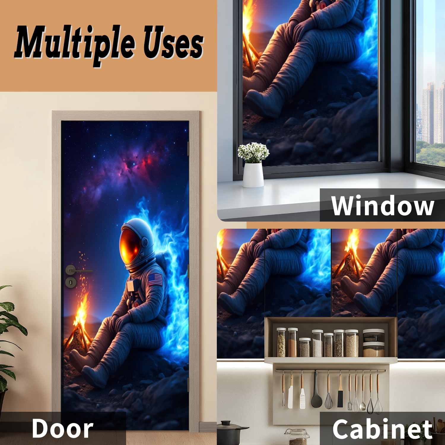 Self Adhesive Vinyl Refrigerator Wrap Set Stellar Isolation Warmth Flame Vast Door Mural Removable Fridge Sticker Peel and Stick&nbsp;Full Door Cover Decal Kitchen Bar Decor