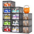 thumbnail image 1 of Paquete de 12 organizadores de zapatos transparentes con puerta magnética, cajas de zapatos de plástico apilables para zapatillas, botas y tacones, zapatero plegable que ahorra espacio para armario, o, 1 of 9