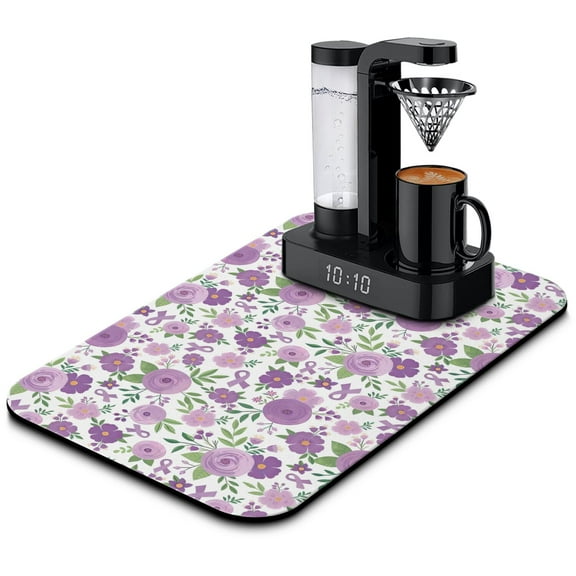 Washable Rubber Colorful Floral Dish Drying Mats for Kitchen Counter Home Large Coffee Bar Pad Accessories and Decor for Utensils Stemware 19.5''x12''