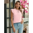 thumbnail image 6 of Chiclily Womens Summer Tops Short Sleeve V Neck Blouse Pink Large Loose Casual Drawstring Work Shirts, 6 of 7
