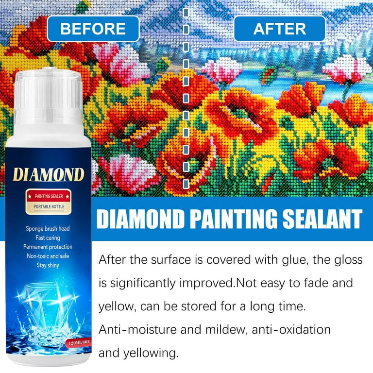 Diamond Painting Sealer, 5D Diamond Painting Glue Permanent Hold & Shine  Effect Sealer, Diamond Art Sealer with Sponge Head, Fast-Drying Diamond Art