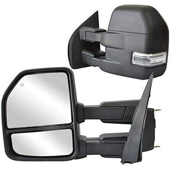 WLLW Towing Mirrors for Ford F150 Pickup Truck 2015 2016 2017 2018 2019 Power Heated with Turn Signal - 8 Pin Plug (Black Cap)