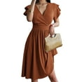 thumbnail image 2 of Summer Midi Dress 2025 Spring V Neck Cocktail Wedding Guest A Line Fit and Flared Dresses Light Brown L, 2 of 7