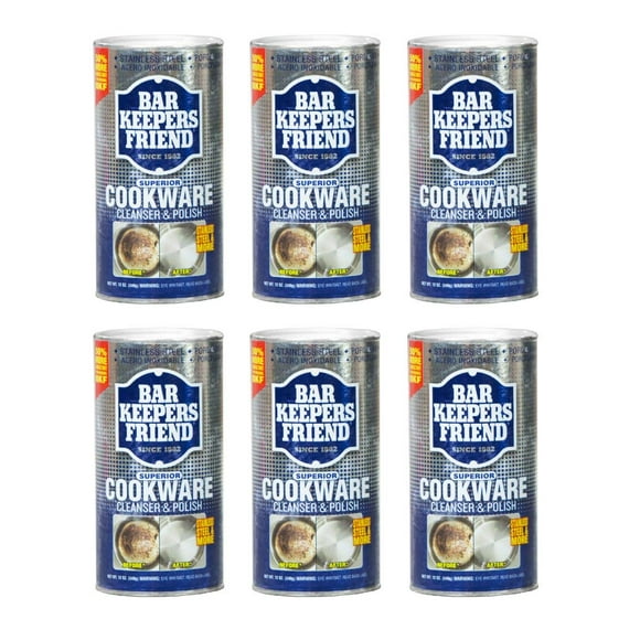 Bar Keepers Friend Cookware Cleanser & Polish (12 oz) - Cleaner, Degreaser & Stain-Remover - for Use on Stainless Steel and Copper Pots, Pans and Utensils, Glass Casserole Dishes and More (6)