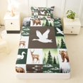 thumbnail image 3 of Castle Fairy Vintage Patchwork Wildlife Twin Sheets 3pcs,Elk Bear Duck Pine Arrow Bedding,Sage Brown Off White,1 Fitted Sheet, 1 Flat Sheet and 1 Pillowcase, 3 of 6