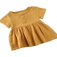 thumbnail image 2 of FNNMNNR Baby Girl Cotton Linen Solid Color  Neck Button Casual Summer Dress, 2 of 5