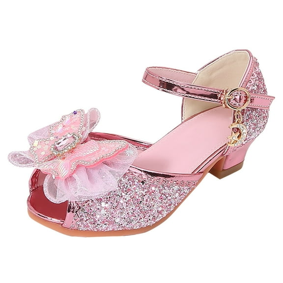 Daznico Sparkly Girls Heeled Sandals for with Elegant Bow and Secure Closed Toe Design,5.5-6 Years