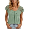 thumbnail image 2 of QUNYINEY Tee Shirts for Women Summer Short Sleeve Solid Cotton Shirt Crew Neck Lace Pleated Pullover Relaxed Fit Tops, 2 of 7