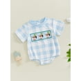 thumbnail image 3 of SUNSIOM Barboteuses pour Bébés Garçons Filles Manches Courtes Col Rond Duck Broderie Imprimé à Carreaux Justaucorps Combinaison, 3 of 7