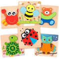 thumbnail image 1 of Juego de 6 rompecabezas de madera con forma de animal, 11 Afortunado Sencillez, 1 of 4