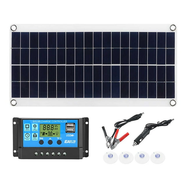 20W Polycrystalline Solar Panel with Intelligent Controller, Dual USB Ports, 19.6-20% Efficiency, 18V/1.1A Output, ABS Material, LCD Display for Camping, Hiking, Emergencies – Includes Suckers,