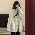 thumbnail image 6 of Women Sweater Coat V-Neck Long Sleeve Solid Color Knitting Coat with Large Pockets Mid-Length Loose Fit Sweater Cardigan, 6 of 8