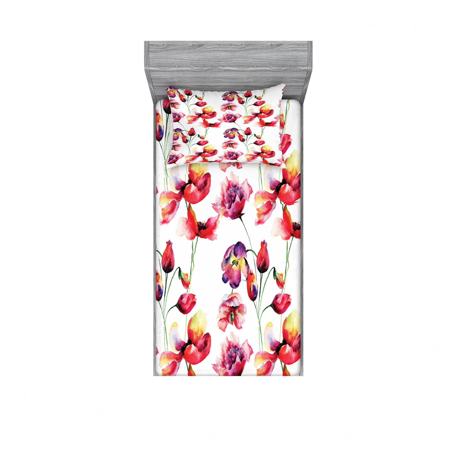 Tulip Bedding Set with Sheet & Covers, Pastel Colored Blooming Grungy