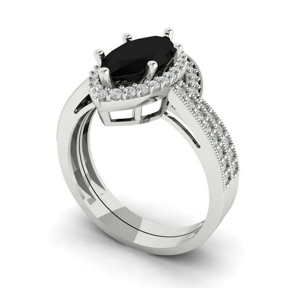 Clara Pucci 18K White Gold 2.4875 Natural Onyx Engraveable Engagement Ring   Wedding Band Set