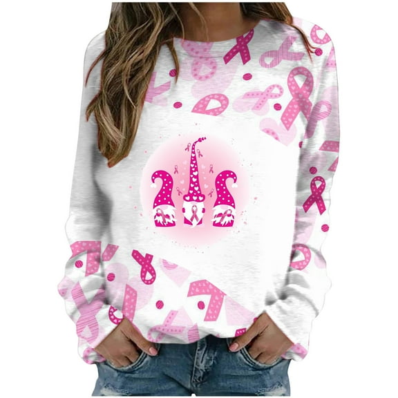 Luxalzxs Breast Cancer Awareness Sweatshirt for Women Pink Ribbon Print Breast Cancer Survivor Pullover Crewneck Sweatshirt