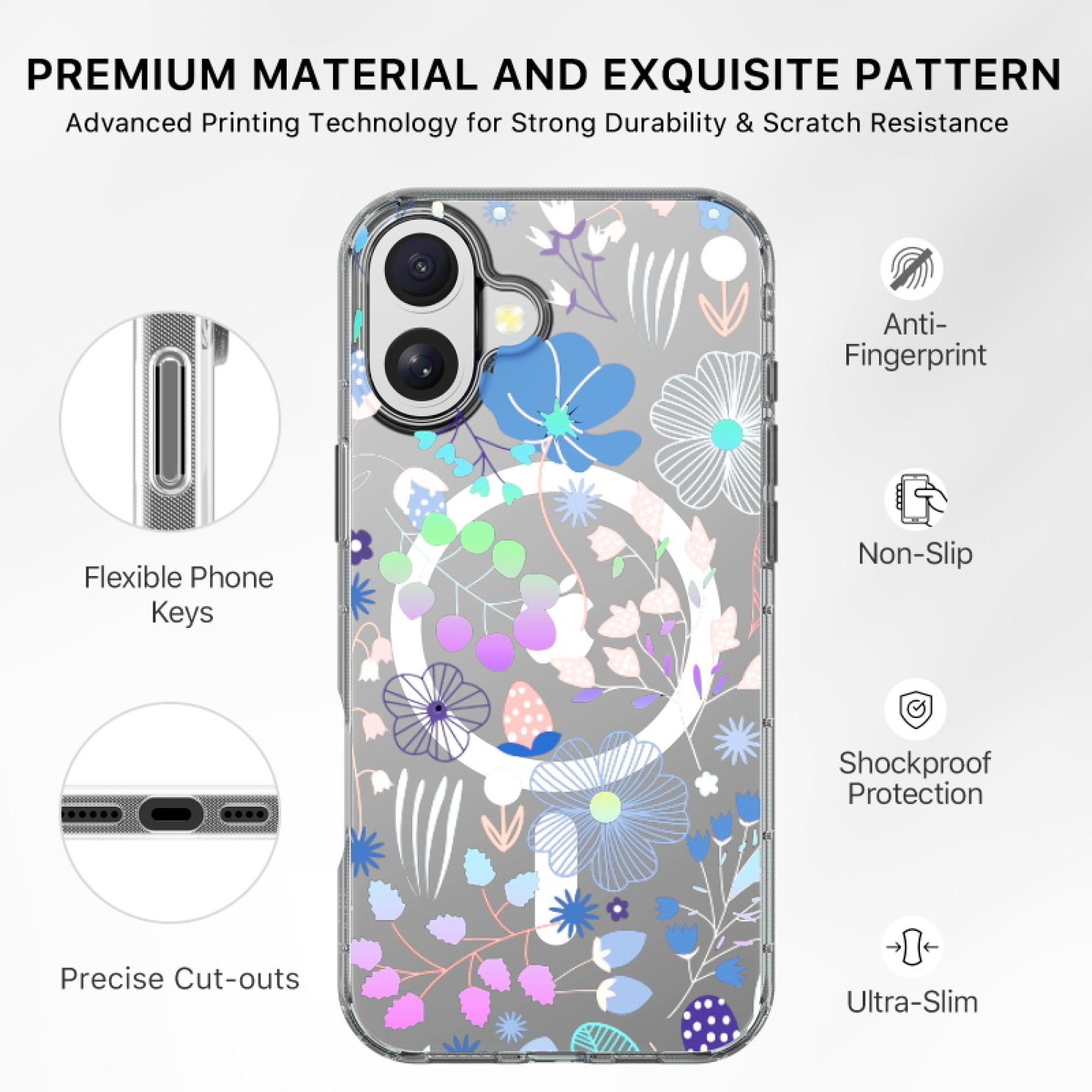 Magnetic Charging-Compatible Case for iPhone 16 Plus – Blossom Meadow | Elegant Floral Design with Drop Protection