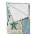thumbnail image 2 of Nautical Soft Flannel Fleece Throw Blanket, Sea Objects on Wooden Backdrop Vintage Boat Starfish Shell Fishing Net Photo, Cozy Plush for Indoor and Outdoor Use, 50" x 60", Blue White, by Ambesonne, 2 of 5