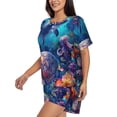 thumbnail image 2 of Lsque Underwater Turtle Dolphin Octopus Women's Short-Sleeved Pajama Set - 2 Piece Soft and Lightweight Sleepwear Set-Large, 2 of 9