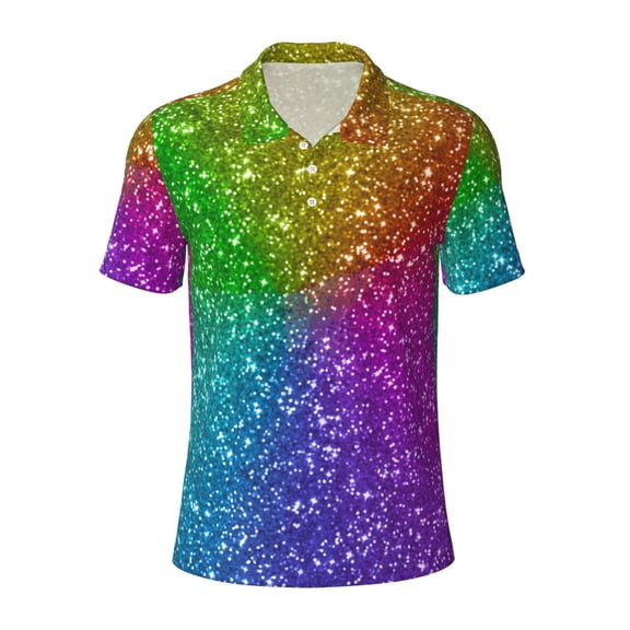 Kuqiui Mens Golf Polo Shirt Dry Fit Performance Sport Short Sleeve Golf Polo Shirts for Men-Colorful Glitter