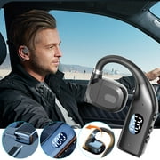 Singles Ear Bones Conduction Headset Bluetooth, Open Ear Earphones with LED Power Display Microphone, USB Rotary Bluetooth Headphones With Hanging Ears
