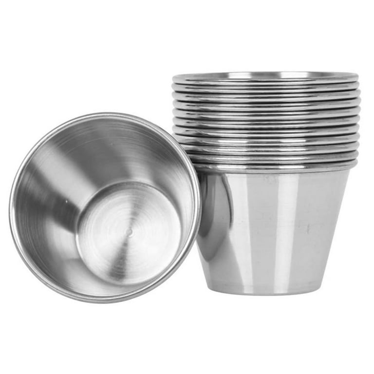 Amytalk Ramekin Sauce Dipping Bowl Mini Sauce Cups Pudding Condiment Cups  for Home Party Stainless Steel (Sliver 12 Pack 40ml)