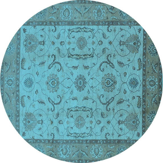 Ahgly Company Indoor Round Oriental Light Blue Traditional Area Rugs, 6' Round