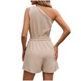 thumbnail image 4 of Puntoco Pantalones cortos de algodón para mujer Mono corto de color liso con cintura con cordones en los hombros para mujer, 4 of 5