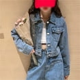 thumbnail image 4 of Mercatoo Teen Girls Crop Denim Jacket Solid Lapel Button Down Long Sleeve Outwear Windproof Casual Coat with Pockets, 4 of 8
